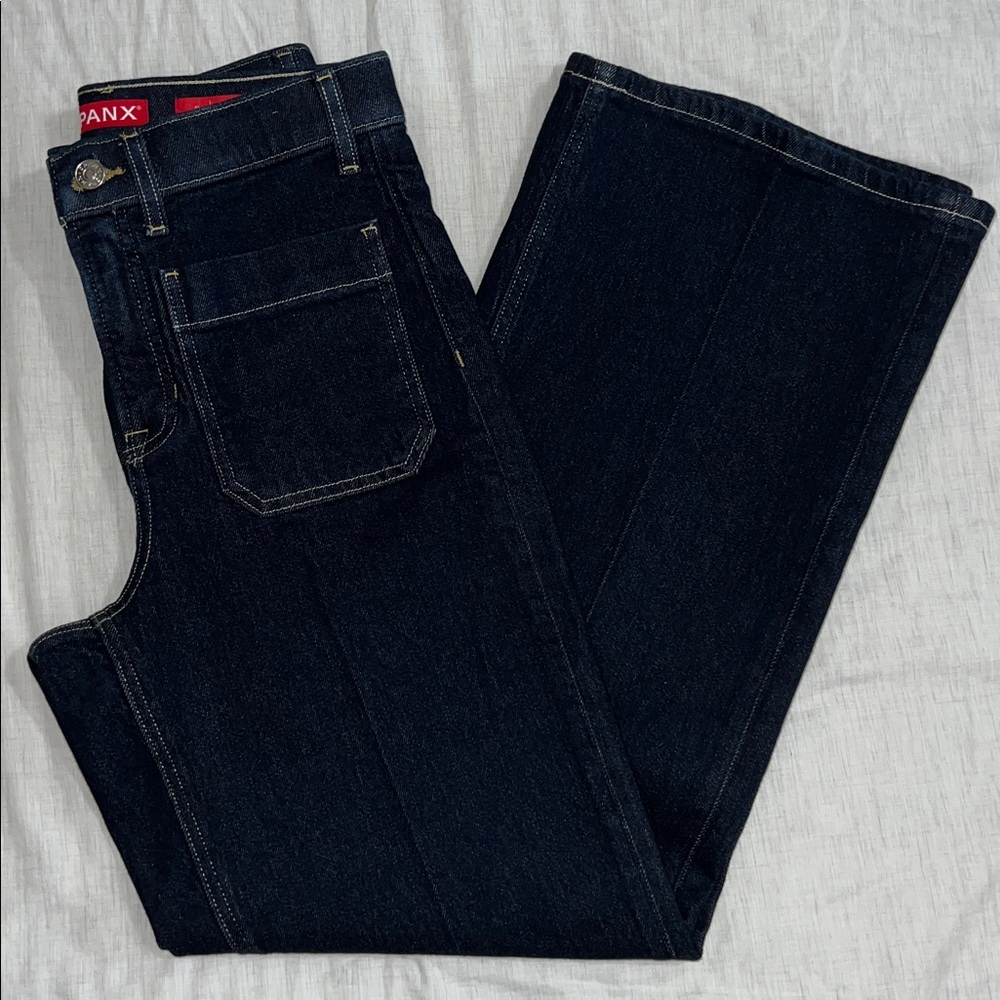 SPANX Wide Leg Jeans Patch Pockets‎ Small Petite Indigo Dark Wash 30" inseam